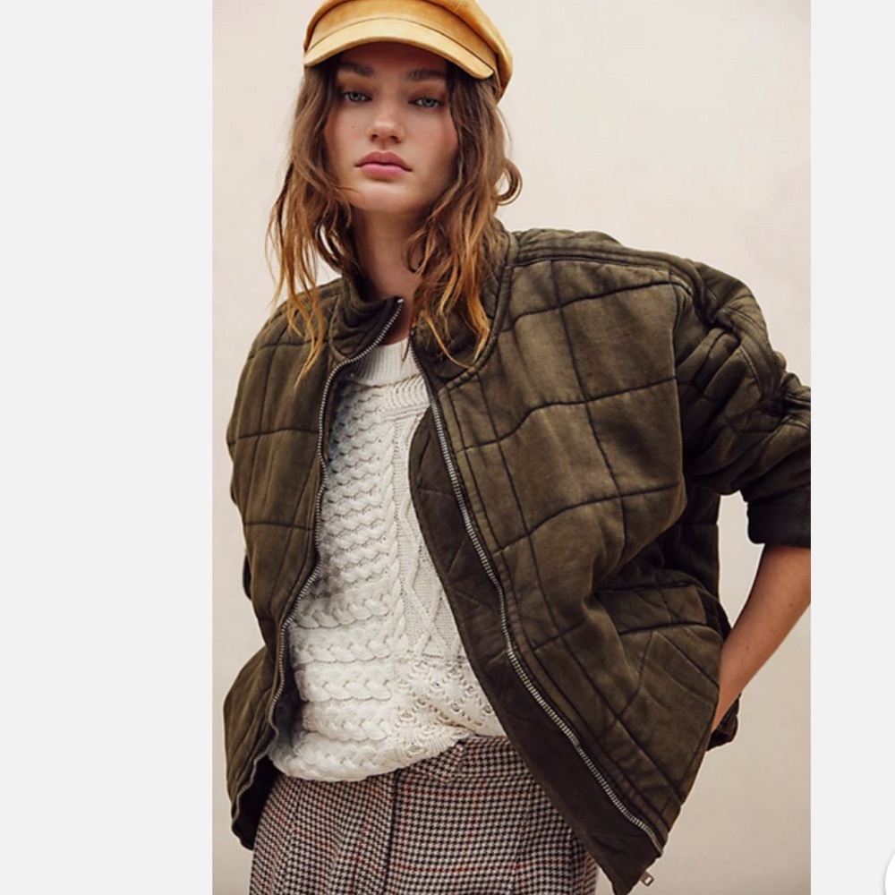 Free People Dolman Sleeve Quilted Jacket in Dusted Military
